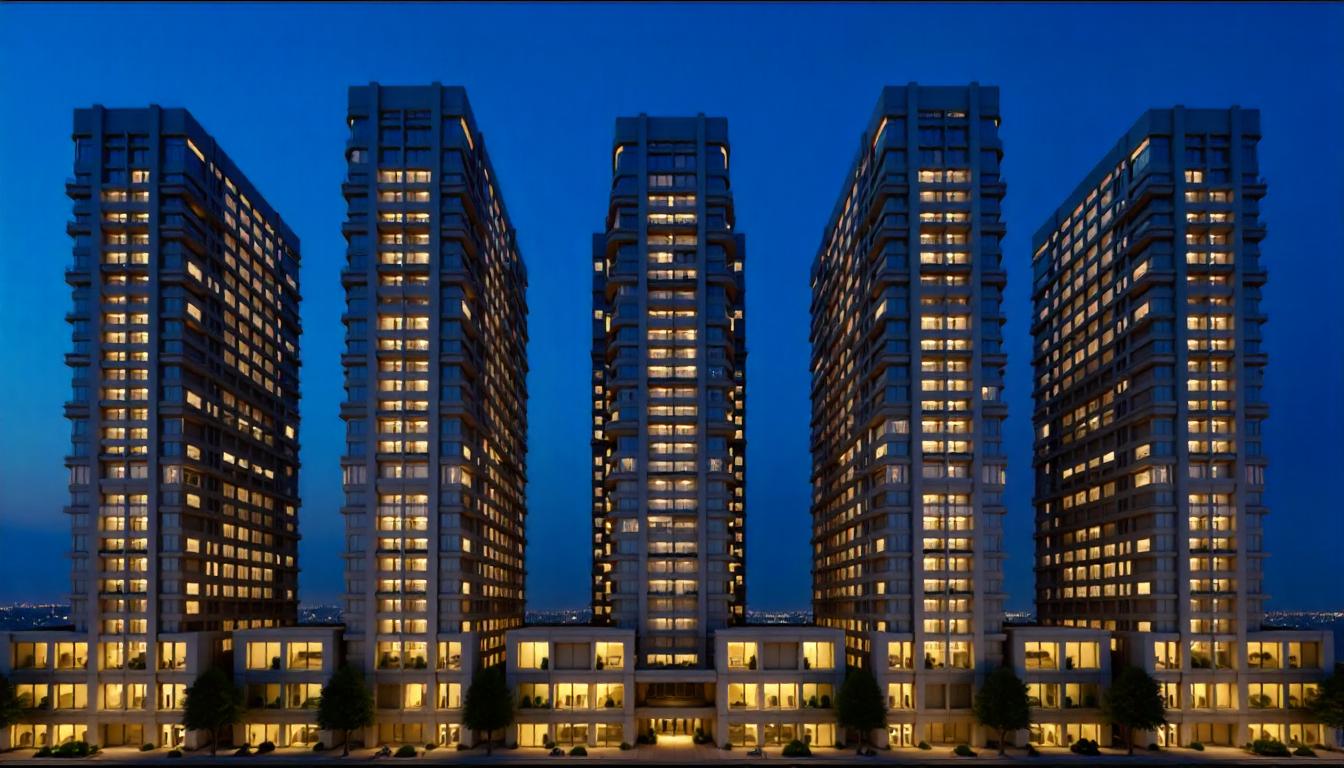 A stunning view of Creek Tower in Ajman at night, showcasing investment opportunities in the UAE's luxury real estate market. منظر مميز لبرج كريك في عجمان في الليل، يعرض فرص استثمارية في سوق العقارات الفاخرة في الإمارات.